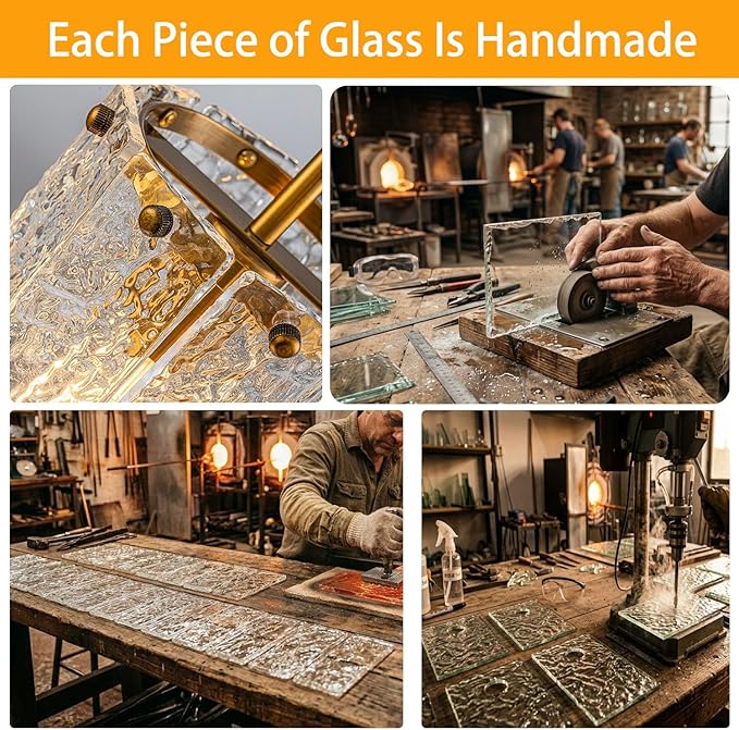 3 Pack Brushed Gold Pendant Light for Kitchen Island, Hand-Made Water Ripple Glass Chandelier, Luxury Modern Brass Adjustable Hanging Ceiling Light Fixture for Dining Room, E26 Base, 6" x 8"