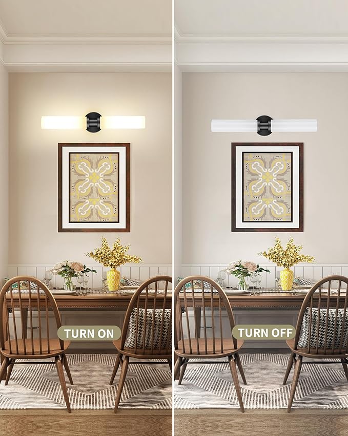 Rechargeable Battery Operated Wall Sconce, 8000mAh Cordless Wall Light with Dimmable, Timer Function, 3000K Warm White, Easy Install for Living Room, Bedroom, Black with White Shades, Bulbs Included