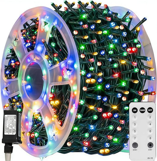 TW SHINE Christmas Lights, 600 LED 196FT Christmas String Lights Plug-in with 8 Modes Timer and Remote, Waterproof Outdoor Decorations for Bedroom Wedding Party Yard Tree Decor, Multi-Colored