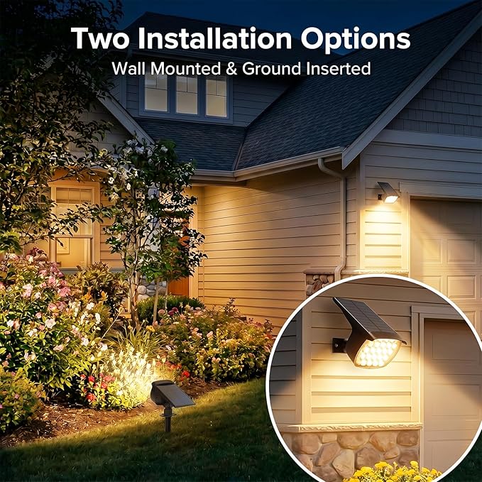 Solar Spot Lights Outdoor, 2 Pack 58 LED Solar Landscape Spotlights, Auto On/Off 3 Lighting Modes, 2-in-1 IP65 Waterproof Solar Landscape Lights for Yard Garden Pathway Tree