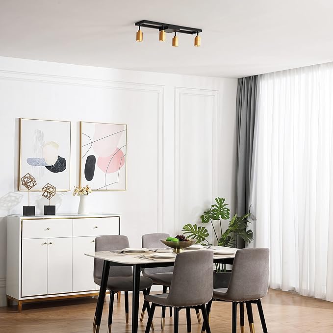 Shura - Square 4-Light Black and Brass Integrated LED Ceiling Light w/Rotatable Heads, Adjustable Flush Mount Ceiling Light, 3000K, 1820 Lumens