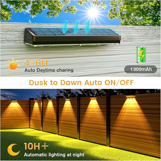 JOFIOS Solar Fence Lights Outdoor,1300mAh, 12pack,Warm/Natural/Cool White,IP65 Waterproof,Fence Lights Solar Powered,Solar Lighting for Deck, Backyard, Railing(Black)