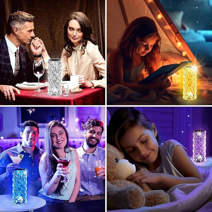 Deogos Crystal Table Lamp, Remote and Touch Control Rose Wave Lamp, RGB Color Changing Night Light, Dimmable, USB Rechargeable Decoration Ambient Lighting for Dinner/Bars/Game room/Living Room/Bedroom