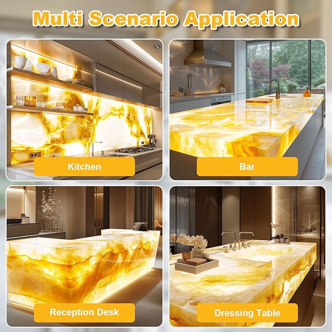 Lichaser 4 Pack LED Backlight Sheet Warm White 3000K 24V 36W, Dimmable LED Panel Sheet Work with Alexa, Flexible Backlit Light Remote & APP Control, 19.7X9.7 Inch for Marble, Onyx, Quartz Countertop
