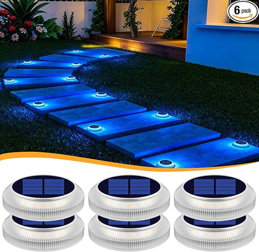 Honalia Blue Solar Driveway Lights Outdoor, 6 Pack Solar Dock Deck Lights Waterproof, Deck Lights Solar Powered for Outside, Stick on Solar Lights for Stair, Patio, Pathway, Walkway, Sidewalk, Step