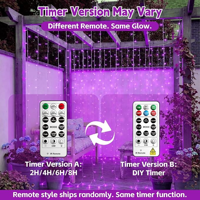 Curtain Light for Bedroom, 200LED 6.6x6.6ft Purple Window Wall Hanging Fairy Curtain String Light, 8 Modes Remote Fairy String Lights Indoor for Wedding Party Home Garden Decorations