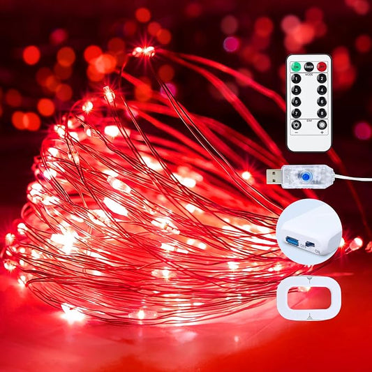2 Pack USB Plug in Fairy String Lights,16ft 50 LED Copper with Remote and Timer, 8 Modes Waterproof Twinkle String Lights for Bedroom Indoor Party Wedding Christmas Decoration (Red)