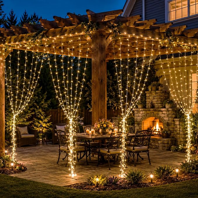 2 Packs LED Curtain String Lights 8FT * 7FT Plug in Waterproof Window Fairy Lights with 210 LEDs, Twinkle Indoor String Light for Bedroom Wedding Party Outdoor Christmas Decor, Warm White