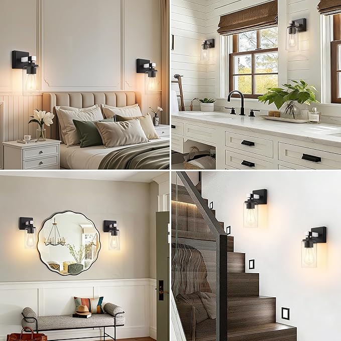 Rustic Wall Sconces Set of Two, Farmhouse Sconces Wall Lighting, Handcrafted Indoor Light Sconces Wall Decor Set of 2 for Bathroom, Bedroom, Living Room, E26 Base, White, Hardwired(Bulbs Not Included)