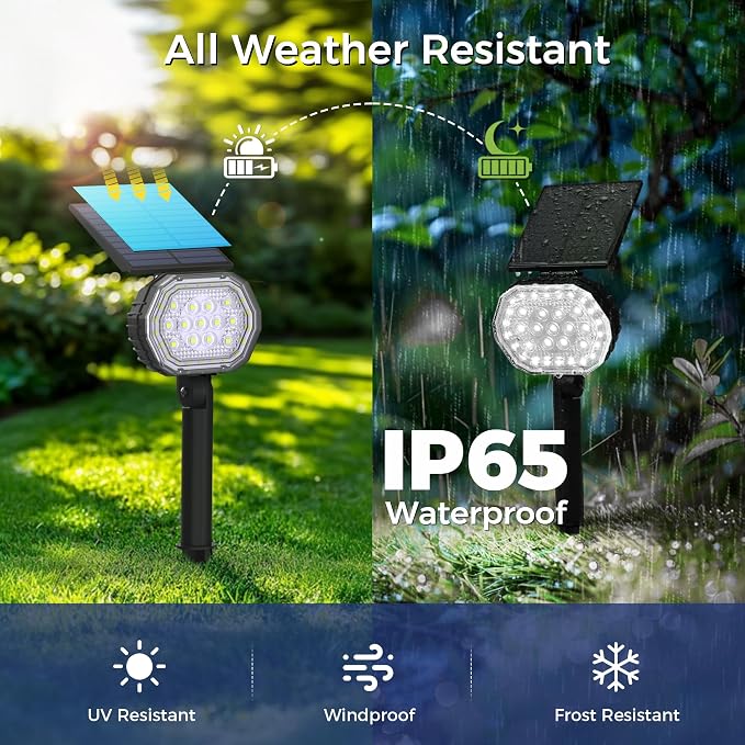 Solar Spot Lights Outdoor Waterproof IP65, 3 Modes Solar Lights Outdoor 35 LED Landscape Lighting, Spot Uplights for Flag Tree Garden Yard Walkway House Backyard, 4 Pack Cold White(6000K)