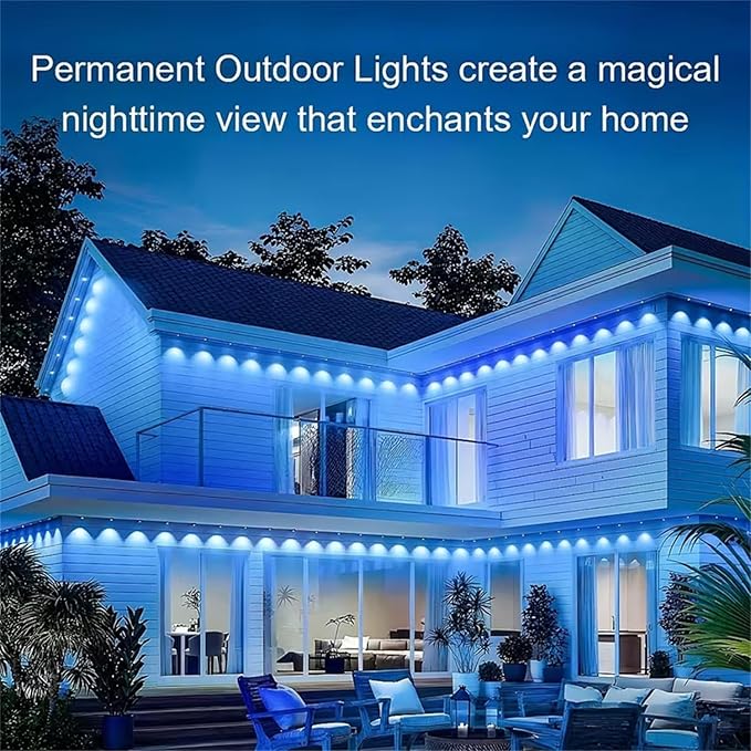 32.8FT Permanent Outdoor RGB Lights,IP67 Waterproof Smart LED Eaves Lights with App/Remote Control,for Christmas and All Holiday Decor,Daily and Accent Lighting,House Roof and Garden Lighting