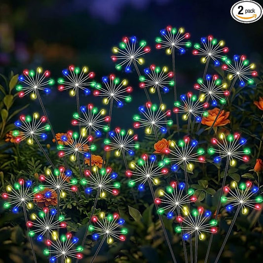 Solar Garden Lights Outdoor, Upgraded Solar Swaying Starburst Light Waterproof with 2 Modes, Solar Fairy Firework Lights for Yard Patio Pathway Flowerbed Balcony Garden Decoration (Multicolor, 2 Pack)