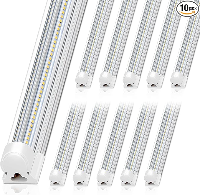 Barrina 8FT LED Shop Light, 100W 15000LM 5000K, Clear Cover Linkable LED Tube Lights, V Shape Integrated T8 Lighting, Ceiling Lights for Garage, Warehouse, Workshop, ETL Listed,10 Pack