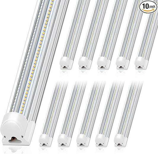 Barrina 8FT LED Shop Light, 100W 15000LM 5000K, Clear Cover Linkable LED Tube Lights, V Shape Integrated T8 Lighting, Ceiling Lights for Garage, Warehouse, Workshop, ETL Listed,10 Pack