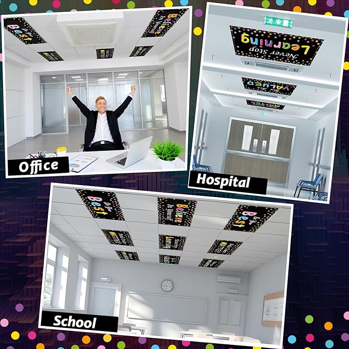 6 Pcs Fluorescent Light Covers with 60 Magnets Decorative for Classroom Ceiling Light 4 x 2 Ft Magnetic Light Cover Filter Easy Install for Office Hospitals Home Drop Ceiling Supplies (Black Confetti)