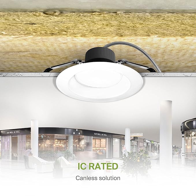 ASD 8 Inch Commercial Canless LED Downlight, Power Adjustable 12/20/30W Lighting, Dimmable Recessed Ceiling Light Fixture, 5 Color Temperatures 2700K-5000K, 120-277V IC Rated UL & Energy Star 4 Pack