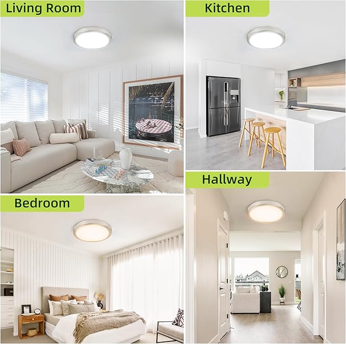 hykolity 9 Inch Selectable CCT LED Round Flat Panel Light, 18W 1800LM 3000K/4000K/5000K, Edge-Lit Flush Mount Ceiling Light Fixture for Kitchen, Bedroom, Laundry and Closet Room, Brush Nickel