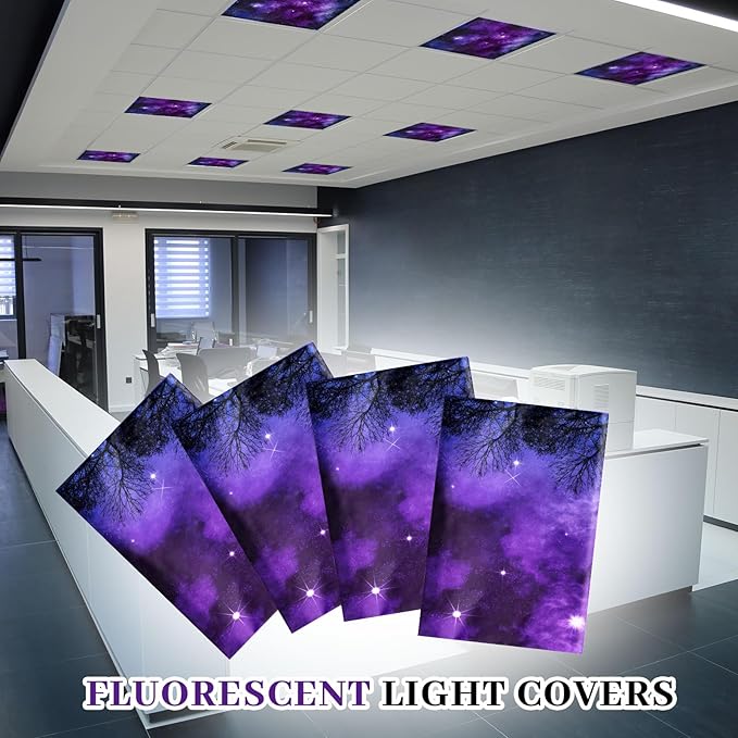 VIHOSE 4 Pcs 2 x 2 Feet Fluorescent Light Covers for Ceiling Lights Classroom Magnetic Light Filters for Reducing Harsh Glare Flicker for Office Classroom Home Drop Ceiling(Sky Forest)