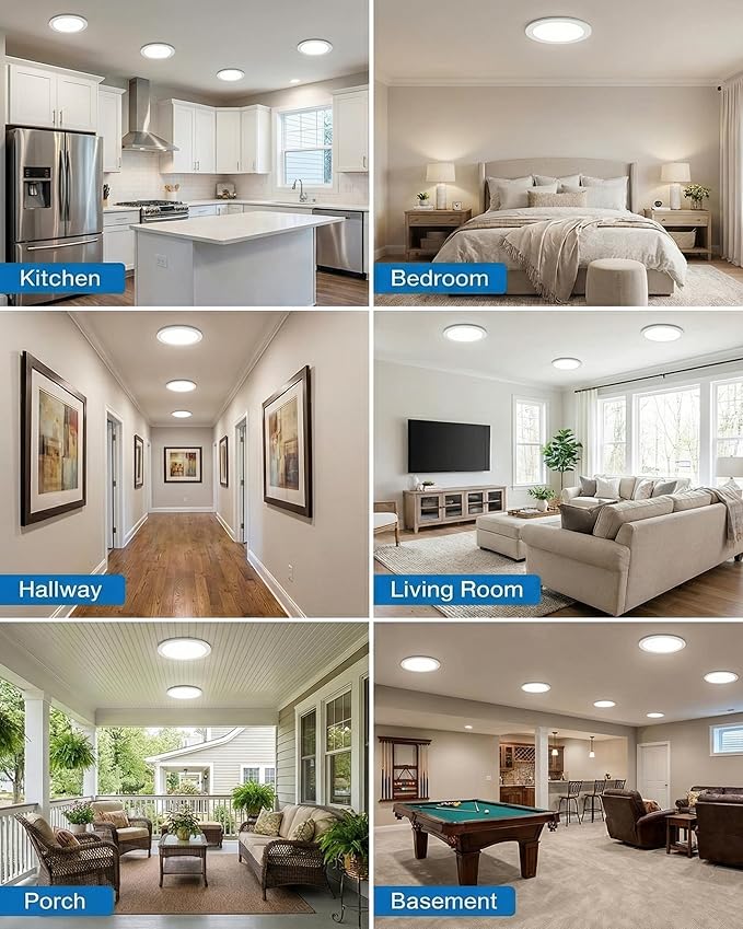 LEDYOND 6 Inch Recessed Lightings 12 Pack, 1200LM Ultra-Thin LED Wafer Downlights with Metal Frame, Iron Junction Box, 5CCT Selectable 2700-5000K, CRI90 Dimmable Canless Ceiling Light, Energy Star