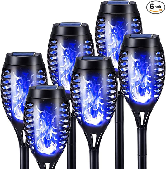 Toodour Solar Torch Flame Lights, 6 Pack Solar Lights Outdoor with Flickering Flame, Waterproof Solar Pathway Light Landscape Decoration Lighting for Garden, Lawn, Yard, Outdoor Decor - Blue