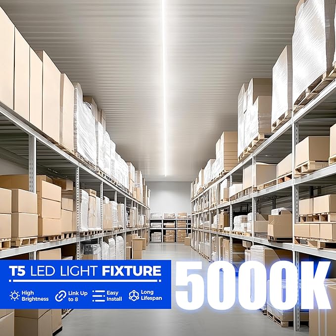 Barrina 12 Pack T5 LED Shop Light 4FT, 5000K Daylight White, 2200lm, 20W, Utility Linkable Lights, Ceiling and Under Cabinet Light, ETL Listed, Built-in ON/Off Switch for Workshop Garage Warehouse