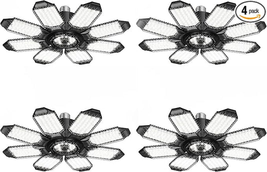 LED Garage Lights - 250W Ceiling LED with 8 Adjustable Panels, 25000LM Deformable Shop Light for Garage, Basement, Barn, High Bay Light, Support E26/E27 Screw Socket (4 Pack)