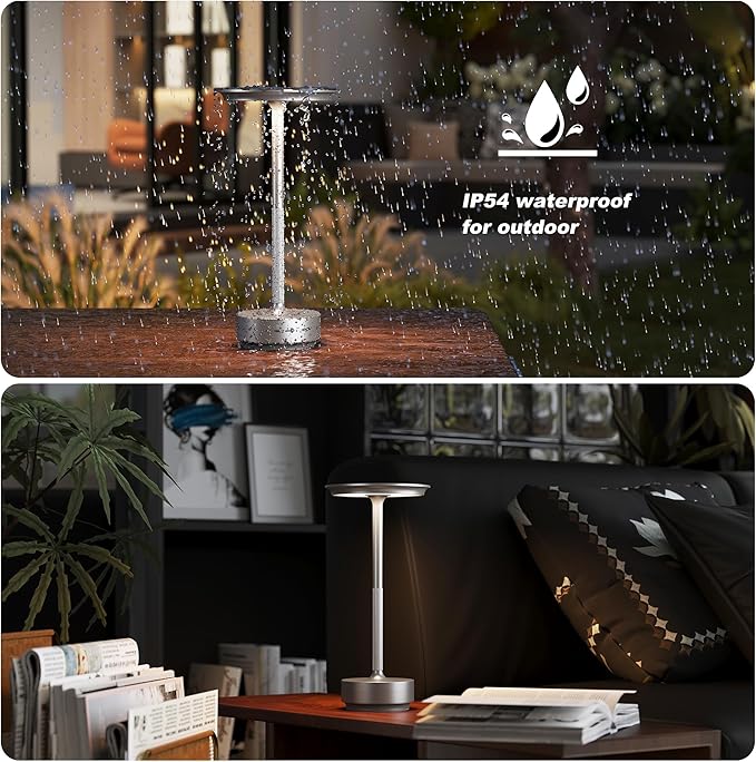 TBBGA 2 Pack Rechargeable Cordless Table Lamps, Portable 5000mAh Battery Table Light, 3 Color Stepless Dimming LED Table Light with Memory Function, for Outdoor/Dinner/Patio/Restaurant.(Silver)