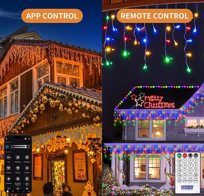 LED Icicle Lights for Outdoor Christmas Decorations,98Ft 1200 LEDs Color Changing Christmas Fairy Light,APP & Remote Control,8 Lighting Modes,Plug in RGB hanging Curtain Light for Xmas Party Wedding