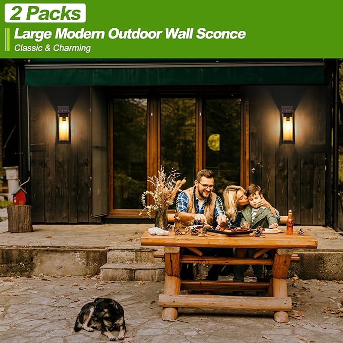 16inch Large Outdoor Wall Lights 2 Packs - Oil Rubbed Bronze Exterior Light Fixture with Clear Glass Shade, Waterproof Porch Lighting for House, Farmhouse Sconces Lantern for Front Door, Garage