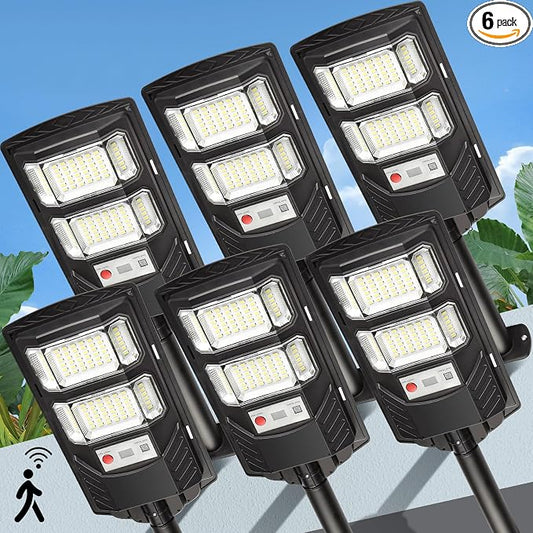 Lendro LED Solar Street Lights Outdoor, 6 Pack, Dusk to Dawn, Waterproof, Solar Powered Flood Light for Backyard, Garden