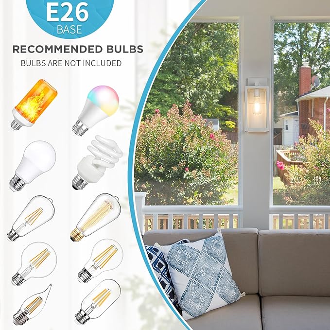 MAXvolador Outdoor Wall Sconce, Exterior Waterproof Lantern Light Fixtures, White Porch Light Toughened Glass, Anti-Rust E26 Patio Lighting, 2 Pack