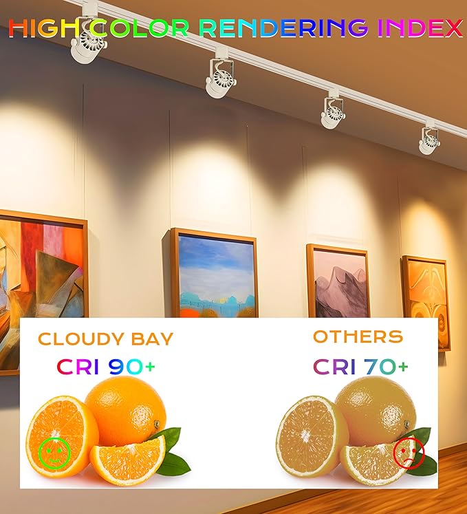 CLOUDY BAY 8W 3000K Warm White Dimmable LED Track Light Head,CRI90+ True Color Rendering Adjustable Tilt Angle Track Lighting Fixture,40° Angle for Accent Retail,White Finish,Halo Type- Pack of 6