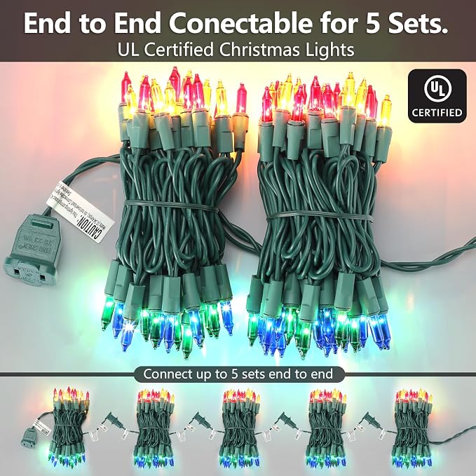 TIGOMOOV Multicolor Christmas Lights Plug in, 100 Count Multi Colored 21ft Christmas String Lights for Tree, Connectable Traditional Indoor String Lights with Green Wire Xmas Outdoor Decorations