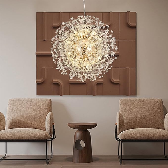 Dandelion Crystal Chandeliers, 16-Light Large Firework Chandelier for Living Room, Modern Gold Sputnik Chandelier Light Fixture for Bedroom, Entryway, Dining Room