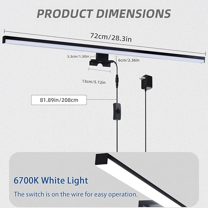 28" Plug in Bathroom Light Fixtures Matte Black Vanity Lights,11W LED Picture Light 3 Installation Methods 6600K White-Light Vanity Light Bar Wall Sconce for Bedroom/Living Room/Kitchen