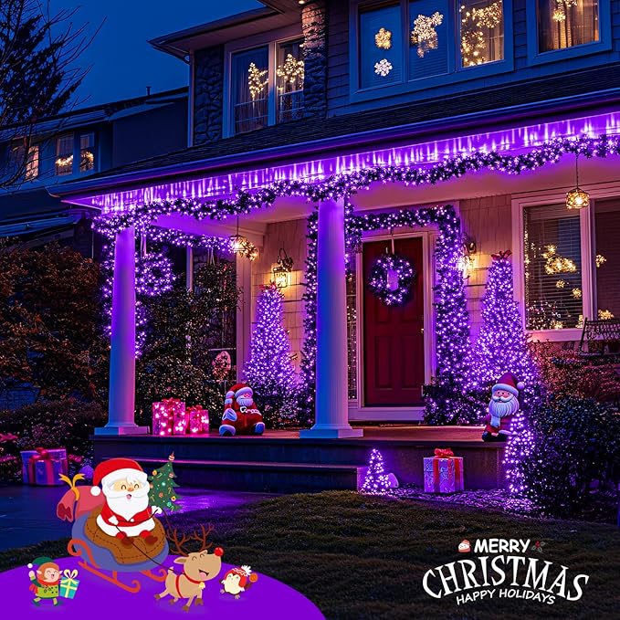 JMEXSUSS 150 LED Purple Christmas Lights Indoor, 8 Modes Connectable String Lights Outdoor Waterproof, 59FT Purple Twinkle Fairy Light for Tree Party Bedroom Home Christmas Decorations (Pack of 2)