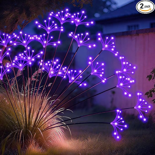 JJGoo Solar Garden Lights, New Upgraded 2 Pack Solar Swaying Starburst Light, Waterproof Fireworks Outdoor Lights, Yard Patio Pathway Decoration, Purple