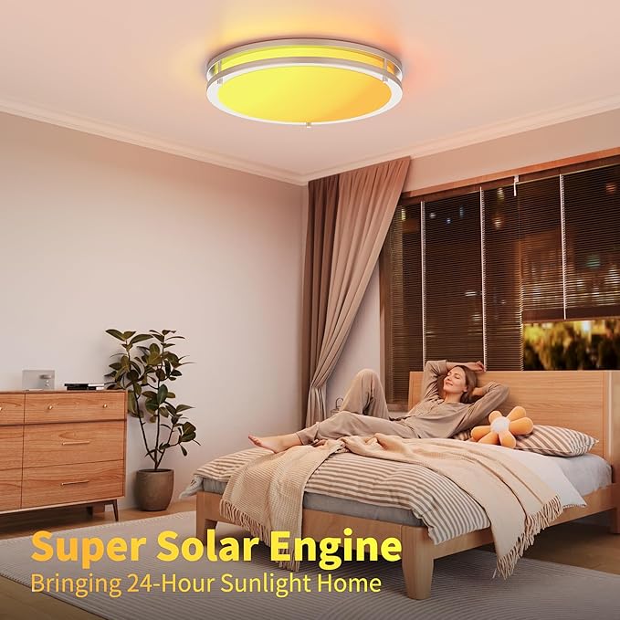 Kalium Ceiling Lights Flush Mount with Remote: LED Silver Ceiling Lighting 8 Modes Dimmable Color, Adjustable Temperature for Bedroom, Living Room, Kitchen (16 Inch)