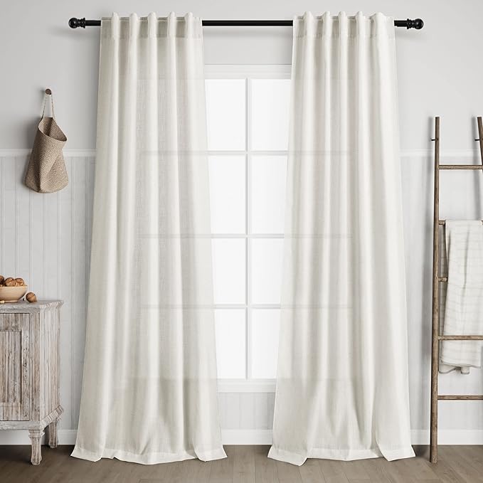 38 inches Wide Cream Natural Linen Curtains 90 Inch Length 2 Panels for Living Room Rod Pocket Back Tab Window Curtain Drapes Neutral Rustic Farmhouse Decor Ivory Dining Room Curtain 90 inches Long
