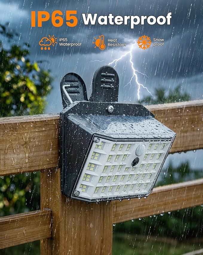Clip on Solar Lights Outdoor, 176 LEDs 600 LM Solar Motion Sensor Lights Outdoor, IP65 Waterproof 3-Mode Clamp Light for Fence Patio Backyard Deck Garden (2 Pack)