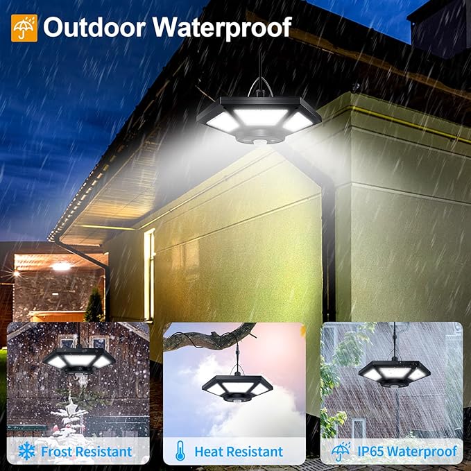 AEQ Solar Shed Light Indoor Outdoor Work in Daytime with Remote Control, 360° Lighting Waterproof Solar Indoor Lights with Motion Sensor/Timer/5 Modes for Home Garage Barn