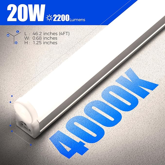 Barrina LED Shop Light 4FT, 2200lm, 4000K Cool White, T5 Led Fixture, Linkable Shop Lights, Ceiling and Under Cabinet Light, Tube Lights for Garage Warehouse Workshop Basement, ETL Listed, 8 Pack
