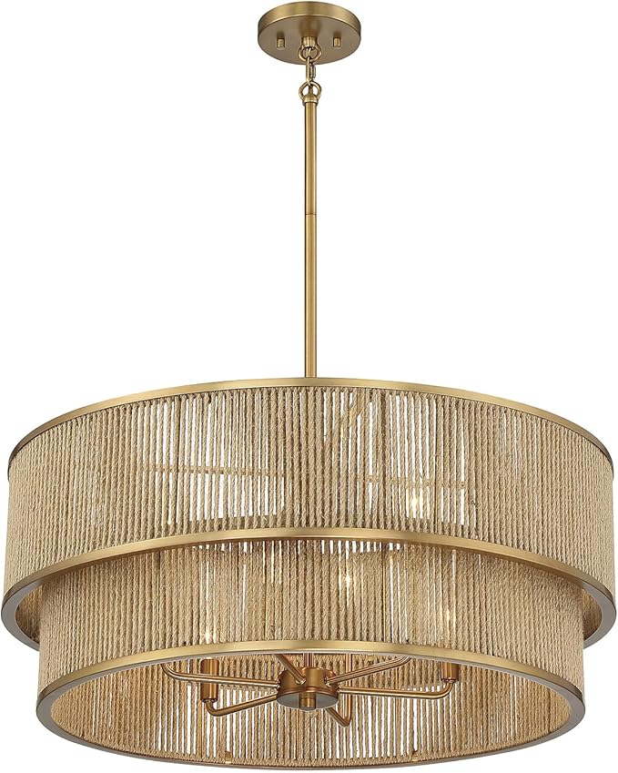 Savoy House 7-1774-6-320 Ashburn Bohemian/Eclectic Rope Pendant, 6-Light 360 Total Watts, 12" H x 28" W, Warm Brass