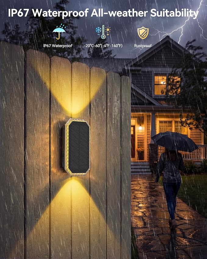TECKNET Solar Fence Lights Outdoor, 8 Pack Solar Powered Wall Lights, Bi-Directional Up and Down Lighting, IP67 Waterproof RGBW with 8 Colors & Dynamic Cycling for Patio, Porch, Pool Cage