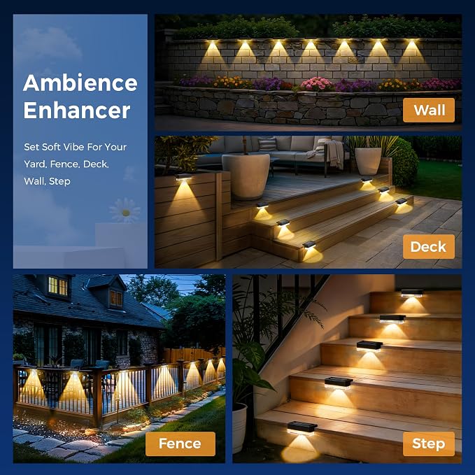 AUDERWIN Solar Deck Lights Outdoor 24 Packs, Solar Powered LED Step Lights Waterproof Outdoor for Deck, Stairs, Step, Fence, Wall, Patio, Yard, Pool and Pathway (Warm White)