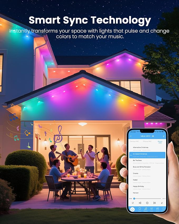 KISUFU 200FT RGB+IC Permanent Outdoor Lights, 24V Year-Round Roof & Eaves Lighting with 221 Modes, App & Remote Control, IP68 Waterproof, Smart Outside Lights for Halloween, Christmas, Holidays