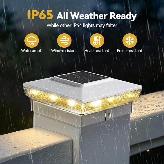 KEILAIMO Solar Post Cap Lights, 16-Pack Upgraded Outdoor Deck Fence Post Solar Lights for 4x4 5x5 Wood/Vinyl Posts, IP65 Waterproof, 10-12 Hours Warm/Cool White Glow for Garden/Patio/Porch - White