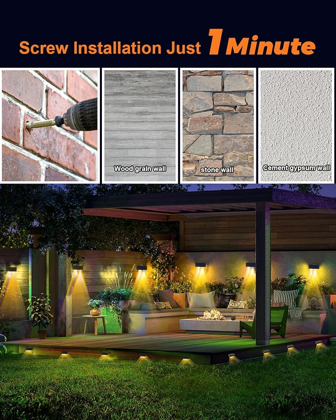 Solar Fence Lights Outdoor Waterproof LED Spot Lights, Warm White, Easy Install, Enhanced Security for Step, Wall, Deck, Patio, Yard, Stair, Walkway, Garden, Garage, Rail & Pool,12pack