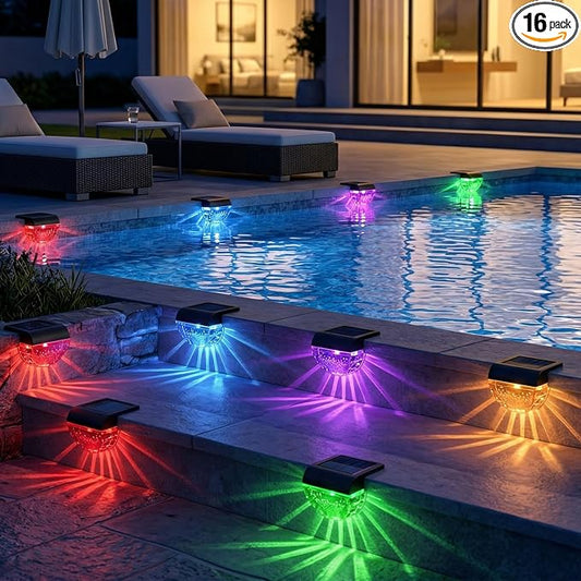 Melunar 16 Pack Solar Deck Lights Outdoor, Solar Step Lights Waterproof for Outside, Yard, Patio, Garden, Pool, Railing, Stairs, Fence (Color Changing)