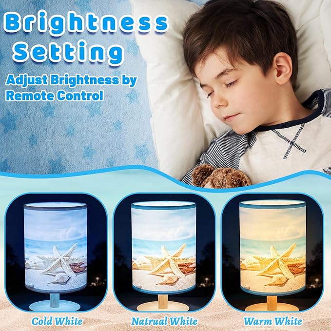 Glooglitter Coastal Beach Table Lamps Gifts 3 Colors Dimmable Lights Ocean Beach Room Bedroom Decor 9.72 x 5.12 Inch Conch Starfish Bedside Bedroom Lamps Sea Night Light for Desk Table Birthday Gifts